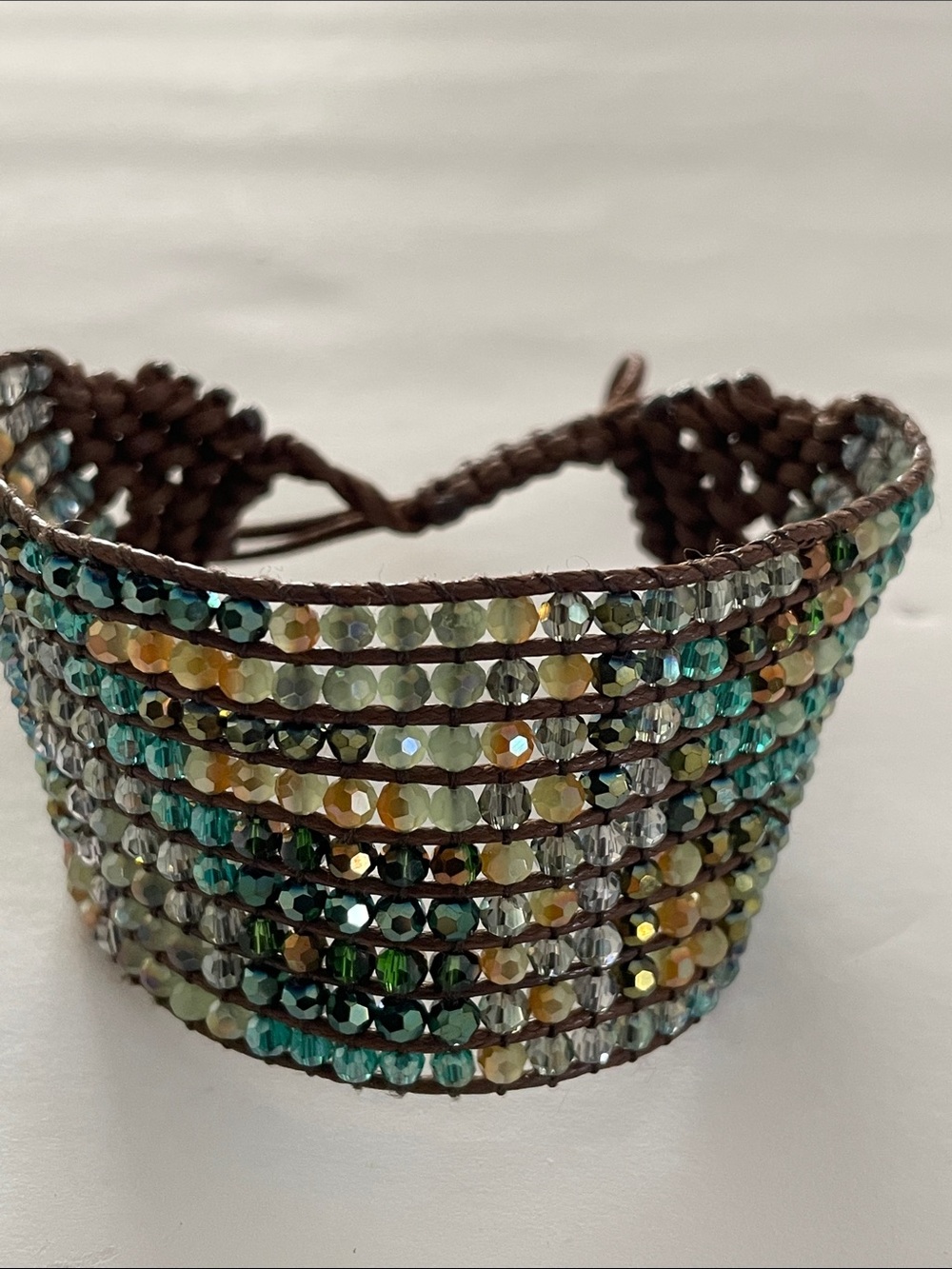 Handmade Beaded Wide Cuff Bracelet Greens/Browns
